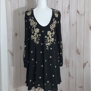 Free People Black Embroidered Boho Dress